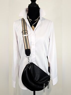 Black Crescent Crossbody Bag Wide Strap Minimalist Slouchy Everyday Vacation